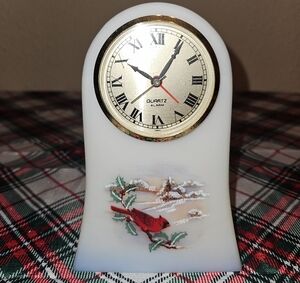 Fenton "Birds In Winter" Cardinal In The Churchyard Alarm Clock Table Accent